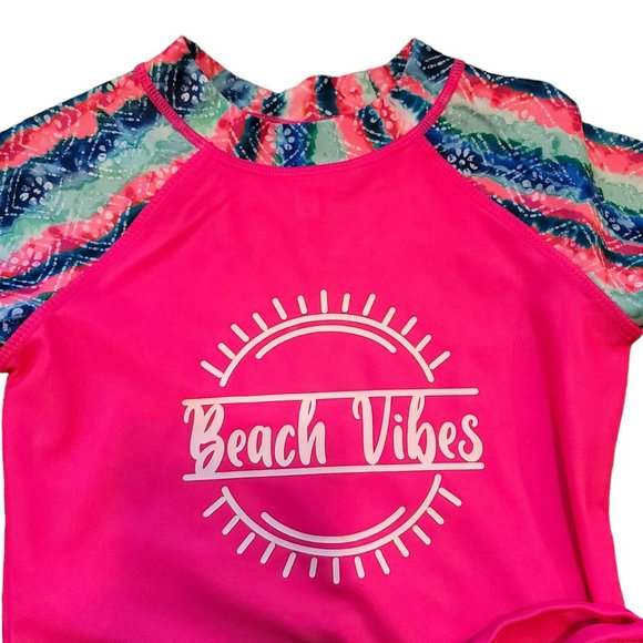 BEACH VIBES Swim Bikini and Rashguard Top Pink Tie Dye Girls 4/5 JJ1963 - Picture 12 of 12